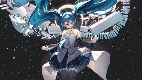 アニメの女の子、 アートワーク、 デジタルアート、 初音ミク、 スカート、 タブレット、 宇宙、 Hdデスクトップの壁紙