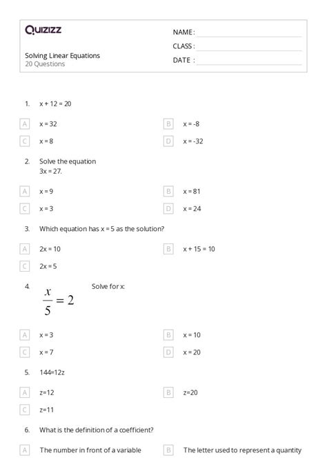 50 Linear Equations Worksheets For 4th Grade On Quizizz Free And Printable