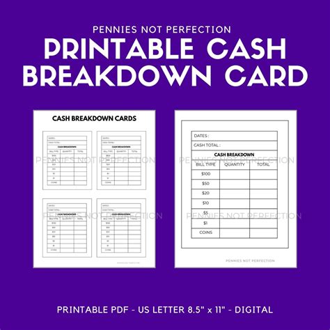 Printable Cash Breakdown Card Cash Breakdown Count Sheet Printable PDF