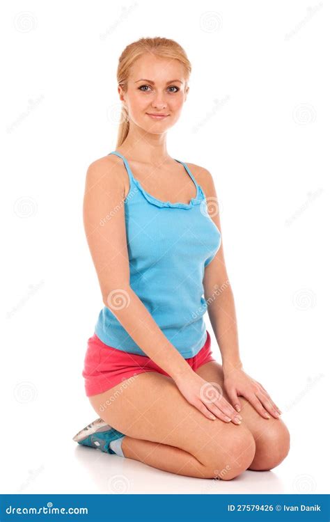 Beautiful Woman Sitting On Her Knees Stock Photo Image Of Person