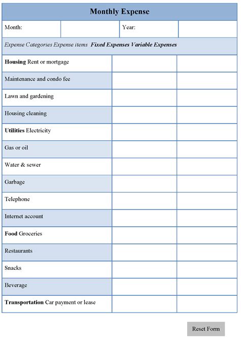 Free Printable Monthly Business Expense Sheet