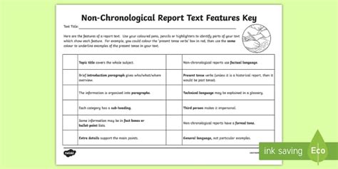 Features Of A Non Chronological Report Year 3 Checklist