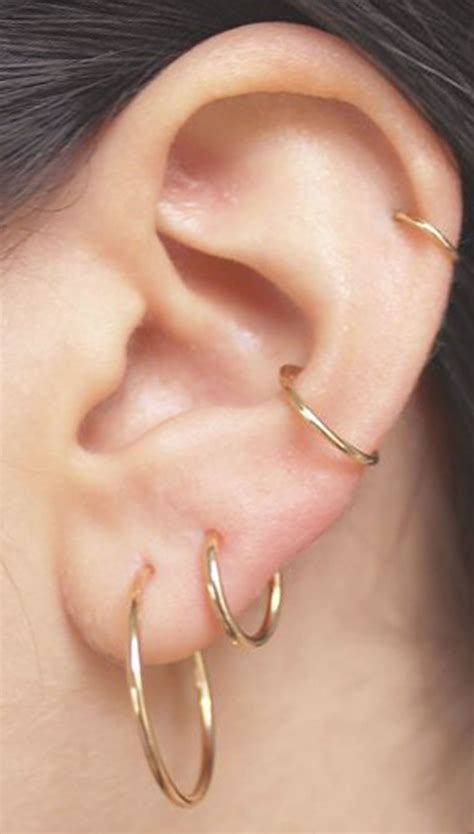 Simple Multiple Ear Piercing Ideas For Teens For Women Gold Ring Hoop Earring Conch Cartilage