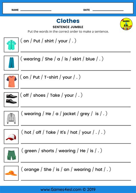 clothes worksheet for grade 3