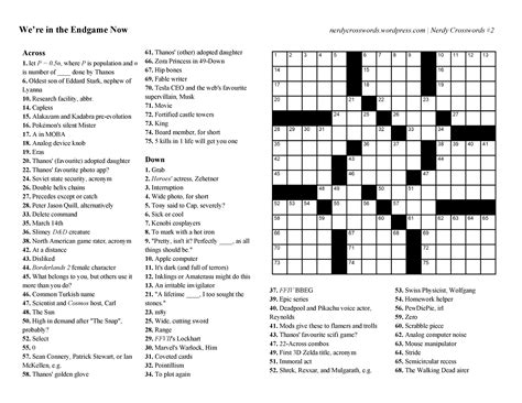 Basically, a crossword puzzle is a word puzzle made up form of a square or a rectangular grid of white and shaded squares. Nerdy Crosswords #2: We're in the Endgame Now : crossword