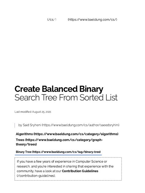 Create Balanced Binary Search Tree From Sorted List Last Modi Ed