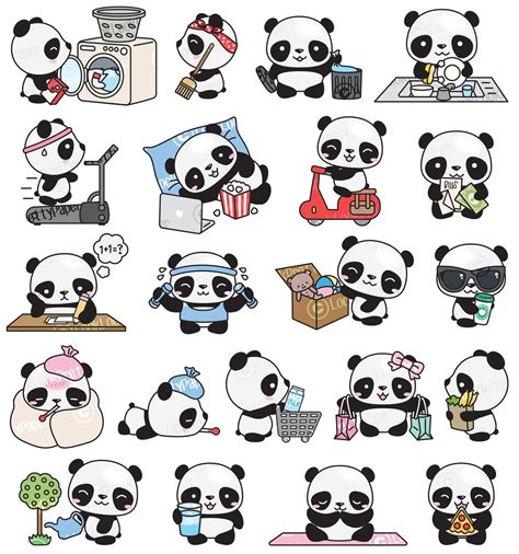 Premium Vector Clipart Kawaii Panda Cute Panda Planning Etsy France
