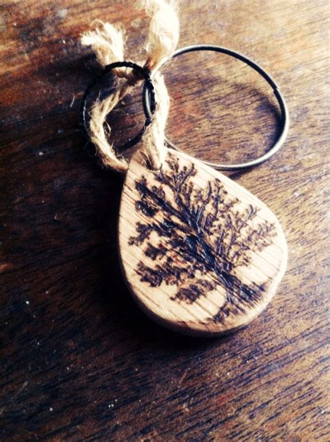 Handmade Wooden Keychain Wood Burned Tree Wooden Keychain Handmade