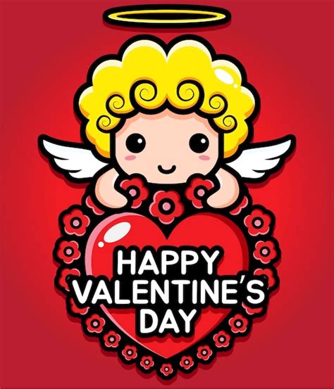 Premium Vector Cute Cupid Hugging A Heart With Happy Valentines Day