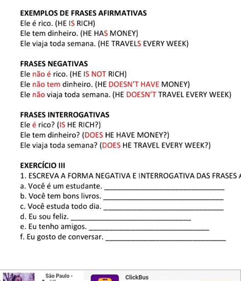 1 Escreva A Forma Negativa E Interrogativa Ajudem Pfvr Inglês