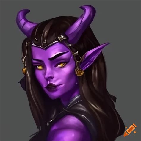 A Dungeon And Dragon Character A Female Tiefling Rogue With Black Hair Dark Purple Skin