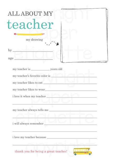 All About My Teacher Printable Teacher Appreciation Week End Of Year