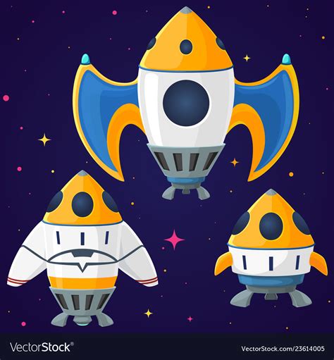Set Of Cartoon Spaceships And Rockets Royalty Free Vector