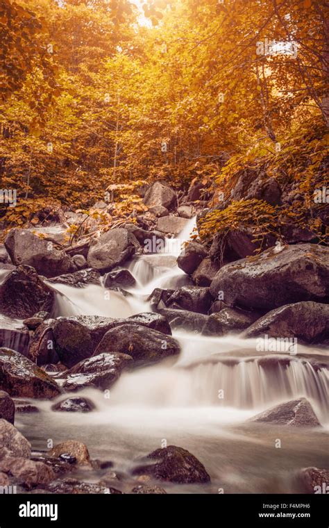 Beautiful Waterfall In Forest Autumn Landscape Stock Photo Alamy