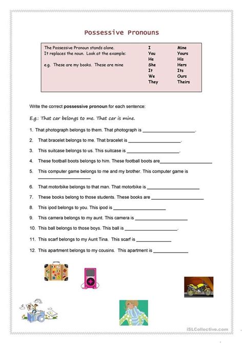 possessive pronouns worksheet  esl printable worksheets