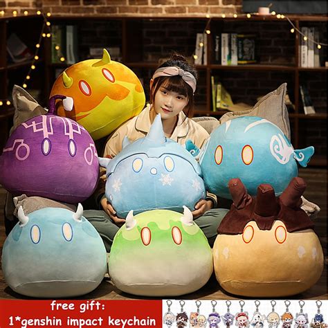 Free T35 60cm Genshin Impact Slime Throw Pillow Soft Plush Doll Sofa Waist Cushion Home