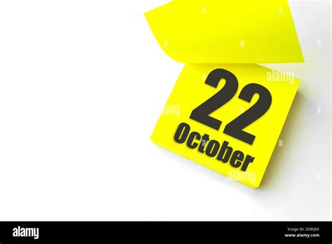 October 22nd Day 22 Of Month Calendar Date Close Up Blank Yellow