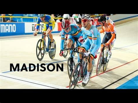The madison is a relay race event in track cycling, named after the first madison square garden in new york, and known as the american race in french (course à l'américaine) and as americana in spanish and in italian. Track Cycling: What is the Madison? - YouTube