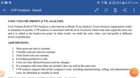Cvp analysis requires that all the company's costs, including manufacturing, selling, and administrative costs, be identified as variable or fixed. CVP analysis, Assumptions and Key Calculations - YouTube