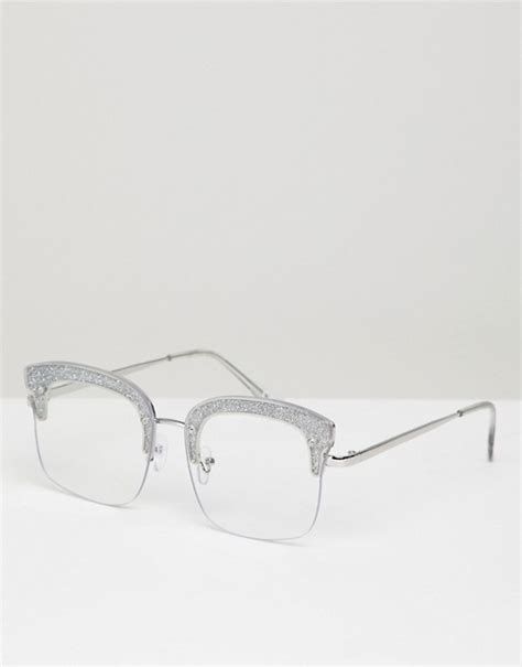 Asos Square Glasses With Glitter Frame And Clear Lens Asos