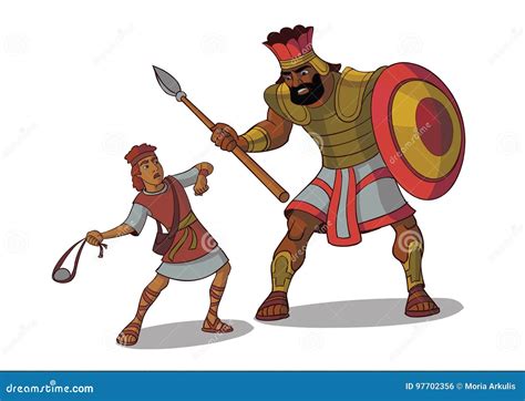 David And Goliath Silhouette Hand Drawn Cartoon Vector