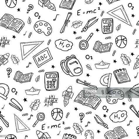 Back To School Doodle Seamless Pattern Hand Drawn Background With