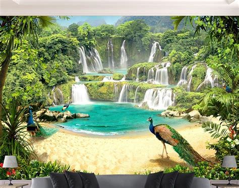Wall Mural Waterfall Feng Shui Picture Decoration Nature Jungle Scenery