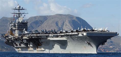 Massive Aircraft Carrier Uss Harry S Truman Docks At Souda Bay Crete