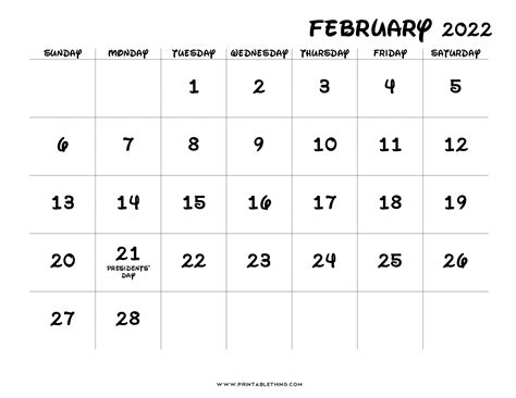 Blank Calendar February 2022 Printable Calendar Template 2022