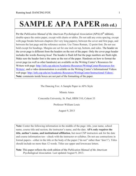 Sample Of Apa Format Paper 6th Edition Lasopaflo