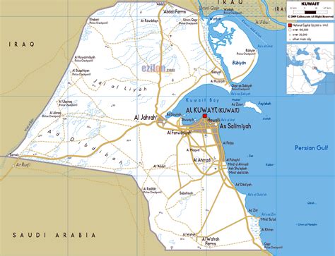 Large Road Map Of Kuwait With Cities And Airports Kuwait Asia