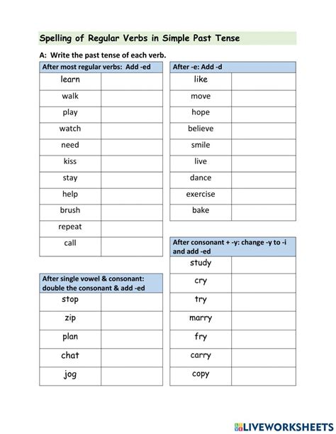 Ejercicio De Spelling Of Regular Verbs In Simple Past Tense English Fun