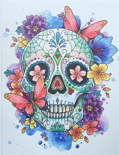 Sugar Skull Print Tattoo Design Day Of The Dead Art Tattoo Etsy