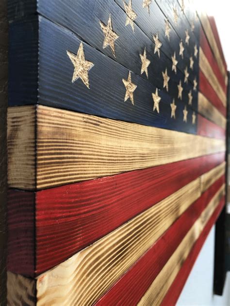 Handcarved Wood American Flag Wall Art Décor Rustic Handmade Etsy