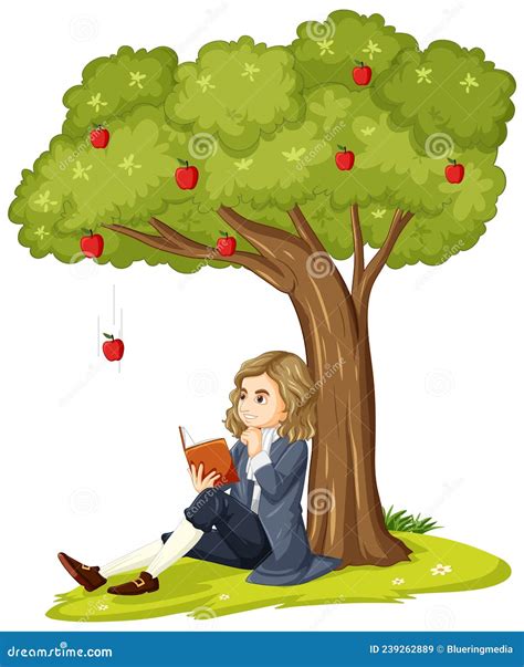 Sir Isaac Newton Sitting Down Under The Apple Tree Reading A Book