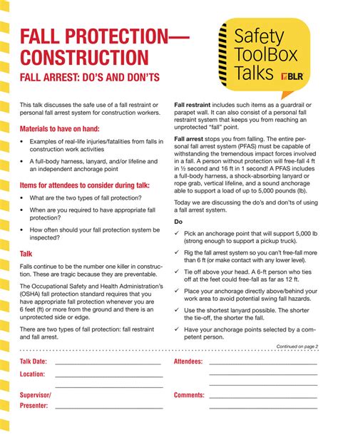 Fall Prevention Protection Toolbox Talk Checklist Vec Vrogue Co