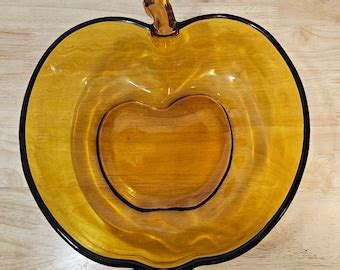 Vintage Hazel Atlas Orchard Amber Glass Apple Bowl Set Of Etsy