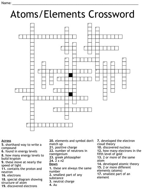Atomselements Crossword Wordmint