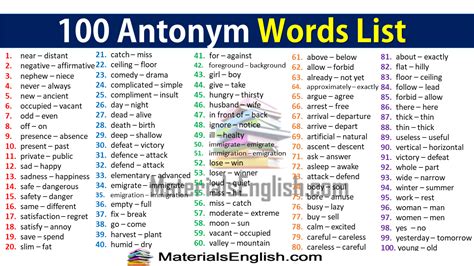 antonym words list opposite words list 100 antonym words list english grammar notes english