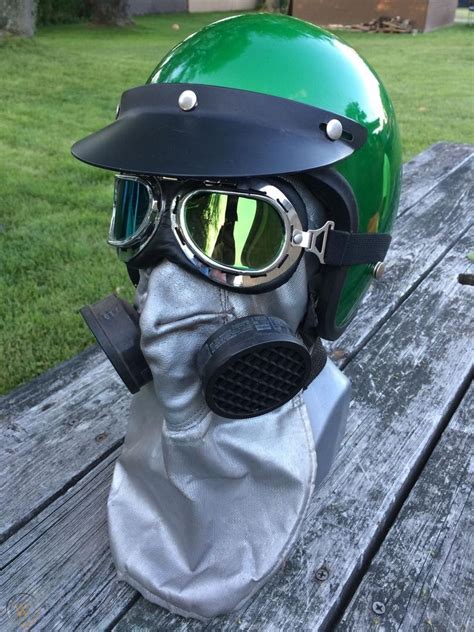 Vintage Drag Racing Helmet Goggles Mask On A Manacan Head Gasser