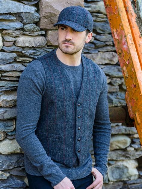 Irish Tweed Herringbone Waistcoat Charcoal And Red Mucros Weavers