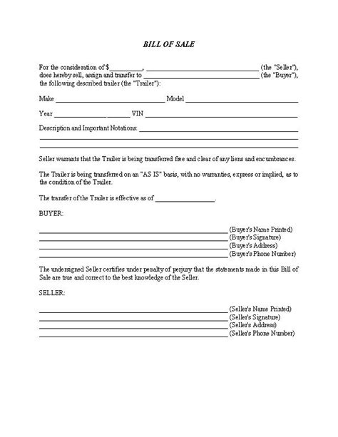 Florida Trailer Bill Of Sale Form Pdf Free Bill Of Sale Forms