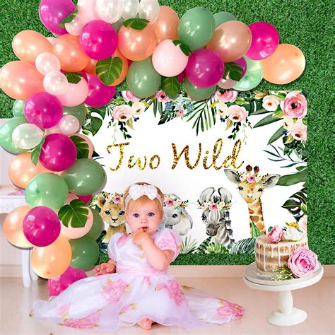 Two Wild Birthday Decorations Girl Two Wild Backdrop Jungle Theme 2nd Birthday Party Supplies