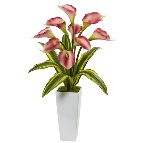 Nearly Natural Calla Lilies With Tropical Leaves Silk Arrangement In