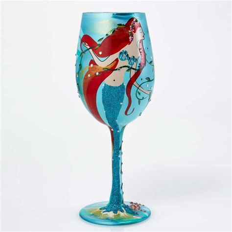 Mermaid Hand Painted Artisan Wine Glass 15 Oz Mermaid Wine Glass Hand Painted Wine Glass