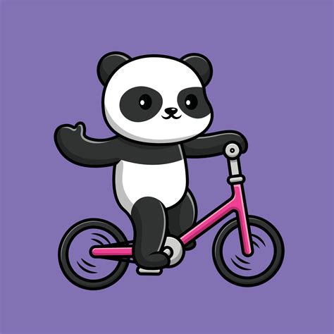 Cute Panda Riding Bicycle Cartoon Vector Icon Illustration Animal