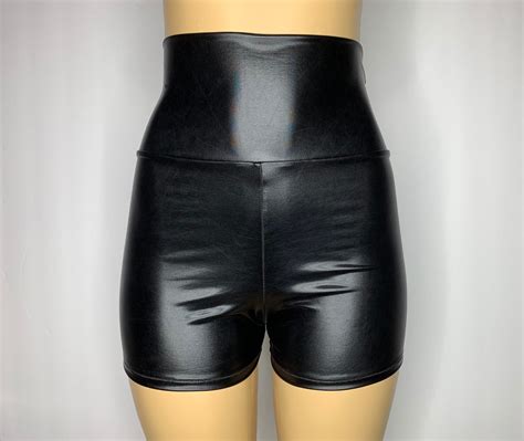 High Waist Patent Faux Leather Black Shorts Etsy