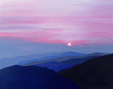 Purple Mountains Landscape Pink Sky Sunset Clouds Blue Hills