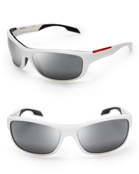 prada sport wrap sunglasses in white for men lyst