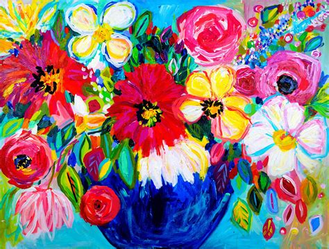 Large Bold Floral Still Life Abstract Flower Painting